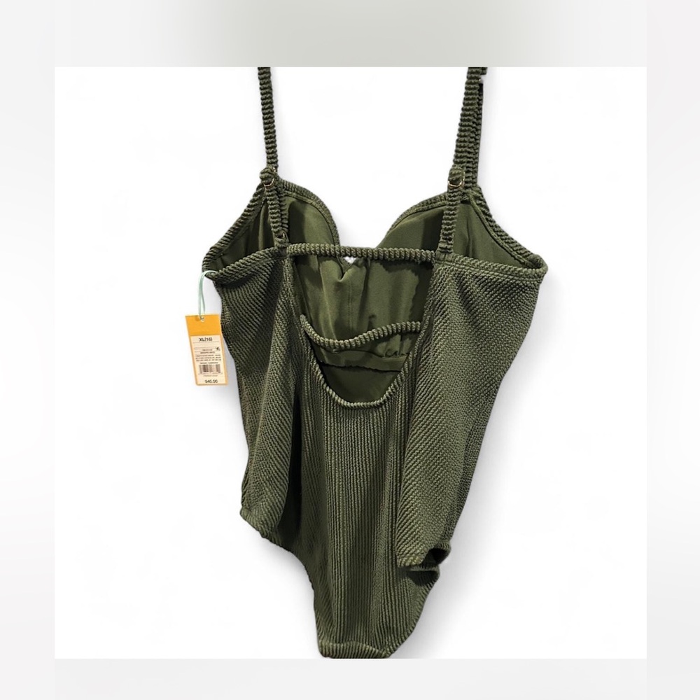 Kona Sol Olive Green Textured One Piece Swimsuit NWT - Picture 4 of 9